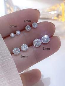 2 Stücke/Set Titanstahl hypoallergene Ohrknochenstifte mit 4-Krallen 5A Qualität Zirkonia Rundkugel Einzeldiamant Schraubverschluss Ohrringe, einfach & modisch 20G Feingewinde Ohrpiercing Schmuck