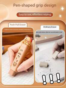 1 pieza/2 piezas Goma de borrar de oso Kabebe, Nezha, Ao Bing de dibujos animados lindos, retráctil, sin rastro, adecuado para estudiantes de primaria (1 carcasa exterior, 2 recambios)