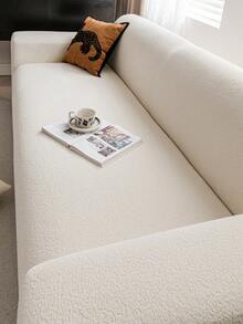 1pc Plush Fabric Jacquard Sofa Cover, Solid Color Sofa Protector, Pet Friendly Anti-Slip Anti-Dirt Anti-Scratch, Suitable For All Seasons, Stretchy Machine Washable, Fits 1/2/3/4 Seater Sofa, Waterproof - Beige - View 9