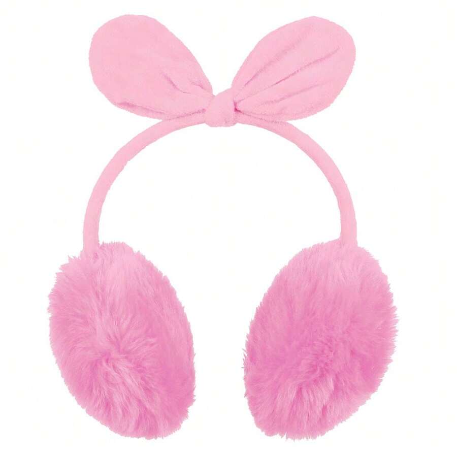 Women's Faux Fur Fleece Ear Muffs Winter Fleece Bow Valentines - Màu Hồng Tươi - Xem 1