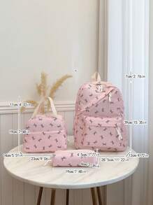 三件套休闲学院风蝴蝶印花背包套装，包含背包、午餐包、斜挎包和带笔记本电脑隔层的笔袋，配有可调节肩带、多口袋大容量多功能书包套装，适合女性/女孩/青少年/大学生/毕业生日常使用/度假/旅行/返校，可爱蝴蝶图案背包