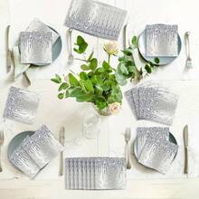 20pcs/40pcs/60pcs/100pcs/Set,Silver Happy Birthday Napkin Party Supplies Diamond Theme Paper Decoration Glitter Adult Wedding Shower, Party Paper Towel Fashion Paper Towel,Silver Diamond Theme Disposable Paper Lunch Napkins For Adults Kids Birthday Wedding Bridal Shower Favors - Silver - View 3