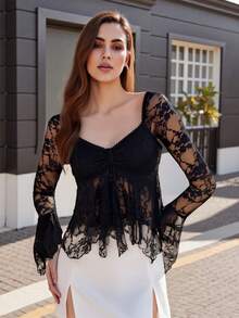 Women's White Bow Shirt - 黑色 - 查看 4