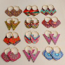 12 对/包时尚优雅的波西米亚风格彩色几何木质耳钉，男女皆宜，随机设计，适合日常佩戴、派对、珠宝礼物 - 12對彩色木頭耳鉤混 - 查看 12