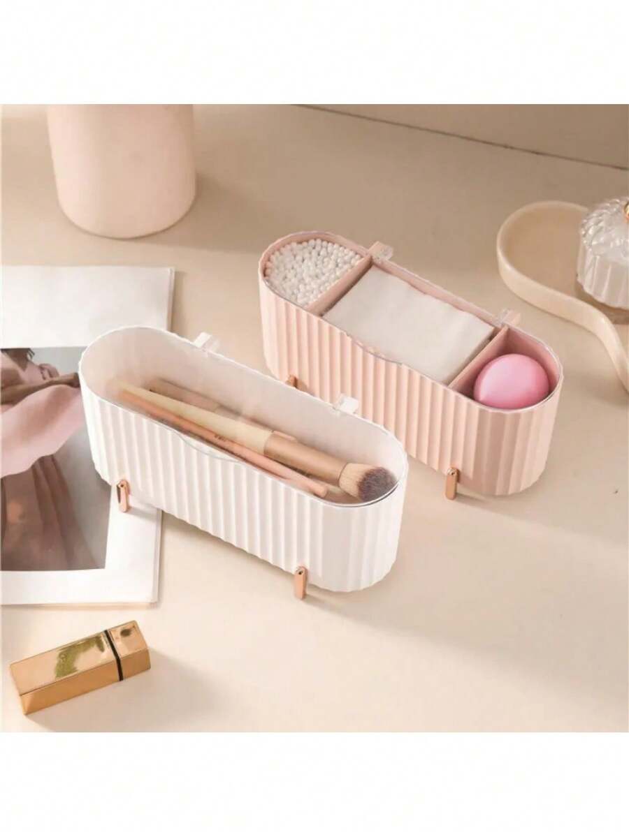 1 pieza Caja de almacenamiento de maquillaje de gran capacidad para escritorio con tapa antipolvo, adecuada para la organización del escritorio en el hogar