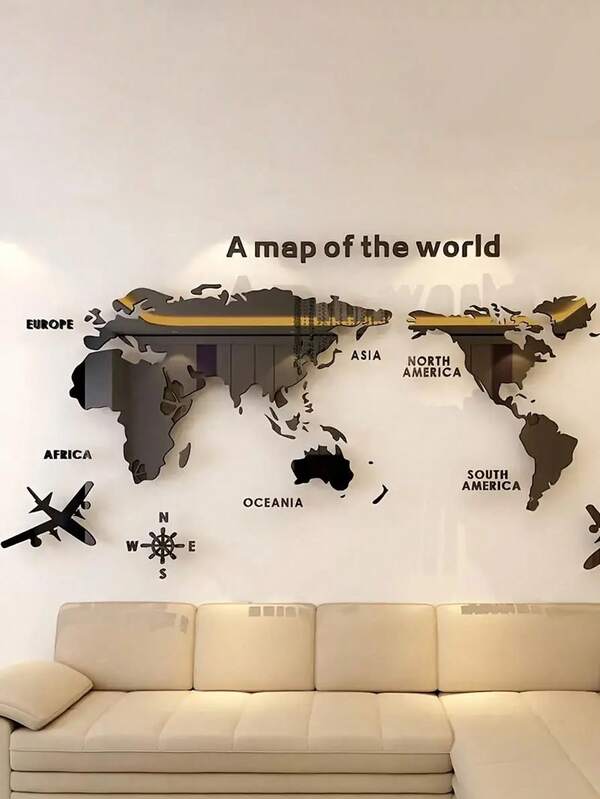 3D Lightweight World Map Wall Mirror Stickers, Self-Adhesive Splash-Proof Stickers Are Suitable For Offices, Studies, Living Rooms, Bedrooms, Acrylic Wall Decoration For Office Walls, Artistic Decoration For Bedrooms, Living Rooms, And TV Walls. Wallpaper Wall Paper Wall Stickers Room Decor Wallpaper Stickers Wall Bedroom Decor Kitchen Decor Home Decor