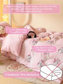 Sanrio Cute Print 2/3pcs Bedding Set - Hello Kitty/Kuromi/Cinnamoroll/Pochacco (1pc Duvet Cover + 1/2pc Pillowcase, No Filling) Cartoon Full Size, Soft & Comfortable, Suitable For Dorm, Home Bedroom, Hotel, All Seasons, With Zipper Closure And Pillowcase, Multi-Color Durable, Oversized Bedding Set, Oversized Duvet Cover - Strawberry Shortcake KT - View 3