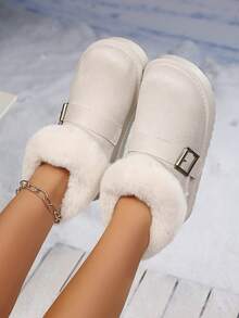 Casual    Fuzzy  Fur Lined  Buckle    Home - trắng - Xem 5