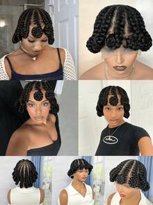 Elegant Full Lace Bantu Knot Women's Braided Wig - High Density, Heat-Resistant Synthetic Hair, Party-Vacation First