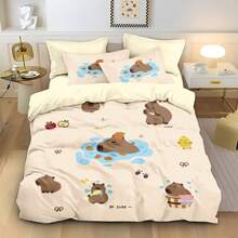 Cartoon Cute Capybara Print Bedding Set, Available In 4 Sizes (Twin, Full, Queen, King) - (1 Duvet Cover + 2 Pillowcases, No Filler), Suitable For Hotel, Bedroom, School