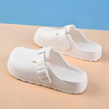 女士拖鞋，新款夏季时尚百搭舒适软底厚底防滑休闲沙滩凉鞋，简约清新系带一脚蹬淋浴防滑拖鞋 - 白色 - 查看 2