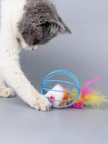 1 件装笼中仓鼠自扶正猫玩具、猫玩具球、逗猫棒，带小老鼠玩具和铃铛