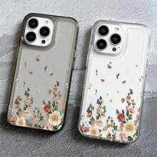 Funda de teléfono moderna y elegante Funda de teléfono: Funda de teléfono negra transparente con grupo de flores de crisantemo de color en la parte inferior, adecuada para iPhone 16pro 15promax 14 13 12 11 x xs xr xsmax, completamente envuelta con posición precisa del orificio, carcasa suave - alta transparencia, carcasa suave clara y duradera, fundas protectoras de diseñador lindas y femeninas para mujeres - 1 pieza - Ver 2