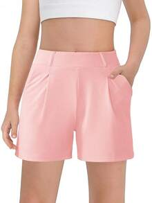 Halloween Kids Costumes Girls Shorts Casual High Waisted School Uniform Shorts With Pockets-14 Years - Hồng - Xem 1
