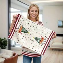 1pc Random Christmas Decorative Kitchen Towel, Featuring Fun & Ultra-Soft Microfiber Christmas Towel - Festive Cartoon Patterns With Snowflakes And Trees, High Absorbency, Suitable For Bathroom, Perfect For Christmas Decoration Shower Towels For Beauty Salon, Hotel Sports,Home Essentials, Towel, Skin Care