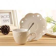 White Porcelain 5OZ Tea Cup And Saucer Coffee Cup Set With Saucer And Spoon Set Of 6 6 Tea Cup Set With Bracket - White - View 3