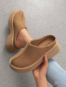 Women Platform Mules Wedge Closed Toe Clogs Faux Suede Slip On Memory Foam Non-Slip Lightweight Casual Slippers Shoes Autumn Winter - Màu Tím - Xem 3