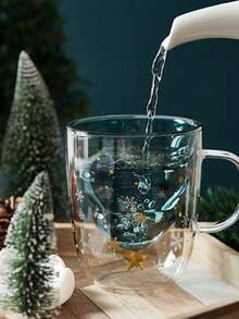 1pc Christmas Milk Coffee Star Wish Double Layer Heat-Resistant High Borosilicate Glass Cup