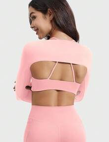Women Crop Top Long Sleeve Bolero Open Front Workout Cropped Shirts Sports Shrug - Blossom - View 5