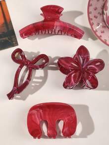 4 chiếc kẹp tóc hình hoa cúc nơ bằng chất liệu ABS kiểu Bohemian màu đỏ tía ngọt ngào, phụ kiện tóc đi biển, kẹp tóc hình hoa, phụ kiện tóc mùa thu, mùa đông cho trang phục đi nghỉ mát, mùa hè dành cho nữ - Nhiều màu - Xem 4