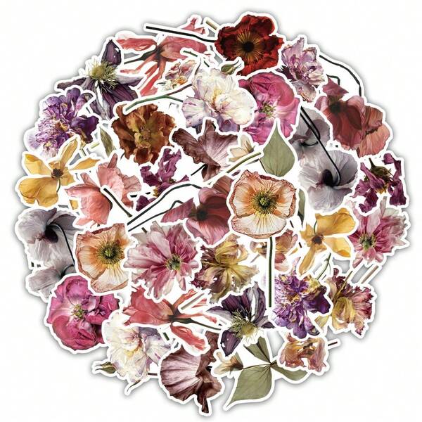 Paquete de pegatinas de flores bohemias en tonos apagados para decorar diarios y álbumes de recortes con estética