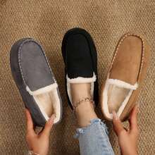 Women Warm Lined Slippers Loafers Casual Slip On Shoes Walking - 灰色 - 查看 4