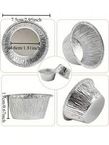 50 个圆形馅饼/蛋挞盘，迷你一次性铝箔蛋挞杯烘焙模具，适用于乳蛋饼、纸杯蛋糕、烘焙、厨房烹饪、蛋挞模具 - 銀色 - 查看 8