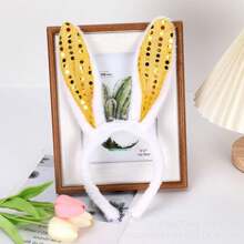 1pc Glitter Rabbit Ear Headband, Plush Sequin Party Headpiece - Multicolor - View 14