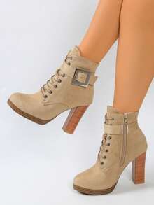 Women's Fashion Ankle Boots, Short Boots With High Heels, Platform Lace-Up Boots For Autumn/Winter