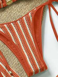 三件套女士钩针比基尼套装，含裤子和沙滩罩衫，欧式泳装，适合女士夏季度假、复活节、节日、郊游、约会之夜等场合，所有女士服装，秋季 - 橘色 - 查看 5
