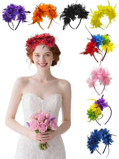 D EXCEED 1pc Women's Floral Headband – Adorned With Lace & Feather Accents – For Bridal Decoration, Dance Balls, Afternoon Tea Gatherings, Theatrical Performances & Mother's Day Gifting