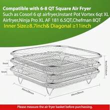 3 piezas Rejilla apilable de acero inoxidable para freidora de aire - Bandeja deshidratadora cuadrada de 8 pulgadas, apta para freidoras de aire con tamaño interior > 8.7 pulgadas, excelente para aperitivos, papas fritas, accesorios para freidora de aire, preparación de alimentos, herramienta de cocina moderna, utensilios de cocina duraderos