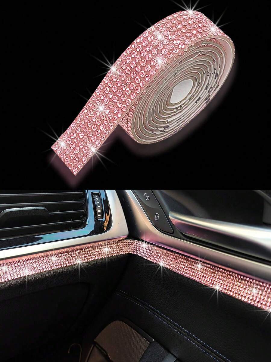 DIY Rhinestone Stickers, Shiny Car Decor Strips/Photo Frame Stickers/Creative Rhinestone Stickers - Dusty Pink - View 1