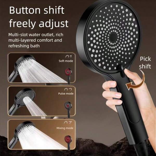 1pc 3-Mode High Pressure Filtered Round Shower Head, Bathroom Handheld Shower System With Large Panel, High Flow Rain & Mist Spray, New Summer Shower, Christmas/Halloween Gift