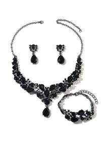 Bộ trang sức 3/4 món phong cách Gothic màu đen gồm mặt dây chuyền, bông tai và vòng tay dành cho nữ, thích hợp cho tiệc Halloween, phong cách đường phố, làm quà tặng hoặc đeo hàng ngày. - đen - Xem 7