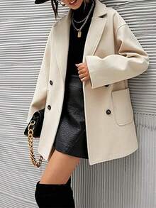 Modischer & vielseitiger einfarbiger Doppelreiher Mantel, Herbst/Winter