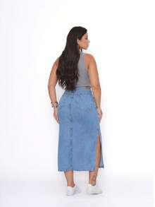 Simple Casual Elegant Cute Pocket Button Zipper Daily Denim Skirt - Màu xanh lam - Xem 4