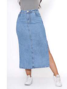 Simple Casual Elegant Cute Pocket Button Zipper Daily Denim Skirt - Màu xanh lam - Xem 1