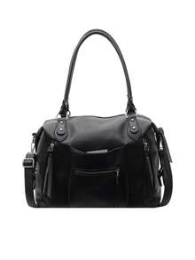 大容量、超火爆、高端质感包包、新款单肩斜挎包、商务旅行行李包、女士时尚、休闲、复古、百搭手提包、简约托特包、中世纪摩托车包、优雅女士包包 - 黑色 - 查看 8