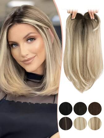 Clip In Synthetic Hair Topper For Women, 18inch Hair Topper Long Layered 6"X6" Big Base Toppers Hairpieces For Women With Thinning Hair Ombre