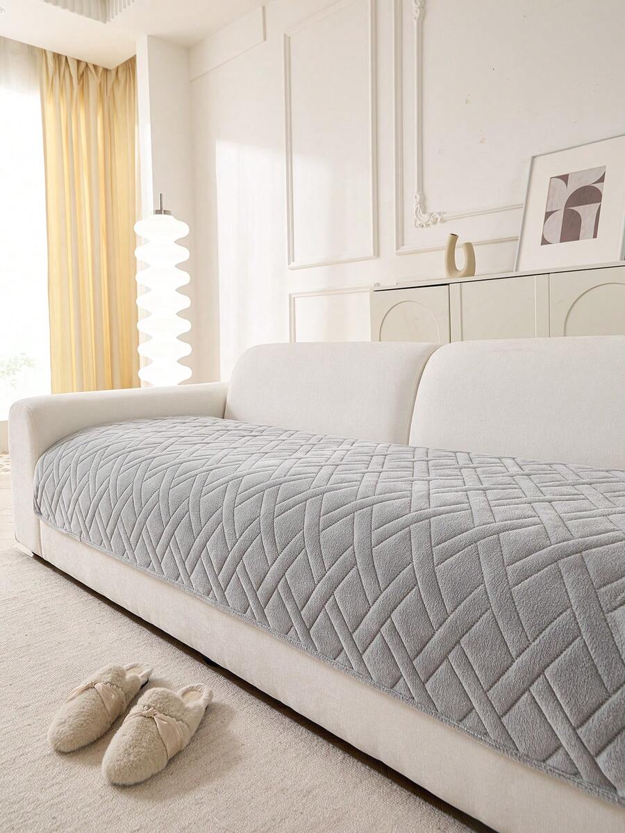 1 pieza Funda de sofá de terciopelo de leche con relieve ultrasónico estilo bohemio, de tela suave y aterciopelada, antideslizante, apta para todas las estaciones, fácil de limpiar y lavar a máquina, se ajusta a sofás de 1, 2, 3 y 4 plazas y seccionales, perfecta para la decoración del hogar en la sala de estar, oficina, dormitorio y exteriores