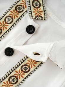 男婴中东风情印花长袖连体衣，适合户外穿着 - 白色 - 查看 6