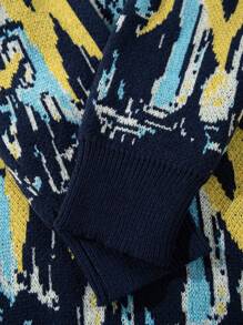 Unisex Casual Loose Fit Pullover Sweater With Abstract Van Gogh Painting Pattern, Versatile For Commuting, Autumn/Winter - Blue - View 5