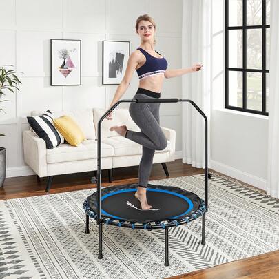 SONGMICS 40 Inches Mini Fitness Trampoline, Fitness Rebounder With Adjustable Handrail, Foldable Trampoline For At-Home Workout, Max. Load 264.6 Lb