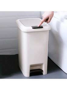 1 个带盖脚踏垃圾桶，塑料材质，卫生防臭，大容量收纳，静音缓降设计，适用于家庭客厅卧室/厨房，配有彩色垃圾袋，日常清洁必备，装饰风格，垃圾桶，办公桌配件，黑色垃圾桶，浴室垃圾桶，垃圾桶，卧室，收纳盒，房间装饰卧室，卫生间垃圾桶