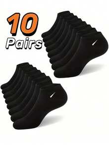 10 Pairs/20 Pairs Unisex Black Casual Sports Short Socks, Minimalist Couple Socks, All Season - Black - View 4