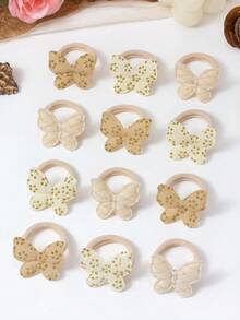 10 dây buộc tóc hình bướm vải màu be dễ thương cho bé gái, dây buộc tóc lấp lánh vàng thanh lịch, dây buộc tóc có độ đàn hồi cao, phụ kiện tóc công chúa cho tiệc tùng và mặc hàng ngày - Nhiều màu - Xem 3