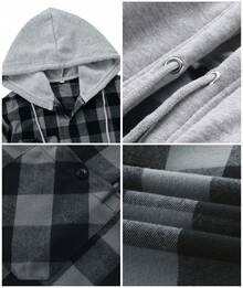 Mens Flannel Hoodie Shirts Long Sleeve Casual Plaid Jackets - 白色 - 查看 3