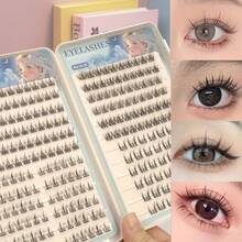 240簇4款自然自粘假睫毛 - 混合长度CC卷翘睫毛，包含向日葵、三部曲和山茶花风格猫眼假睫毛，外观凌乱，无需胶水