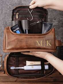 Personalized Men's Leather Toiletry Bag,Dopp Kit,Groomsmen Gifts,Anniversary Gift For Him,Travel Toiletry Bag,Men's Leather Accessory,Hanging Toiletry Bag, Personalized Leather Men's Wash Bag, Groomsmen Gifts, Leather Shaving Kit/Dopp Kit, Gift For Groomsmen, Christmas Gift - Brown - View 4